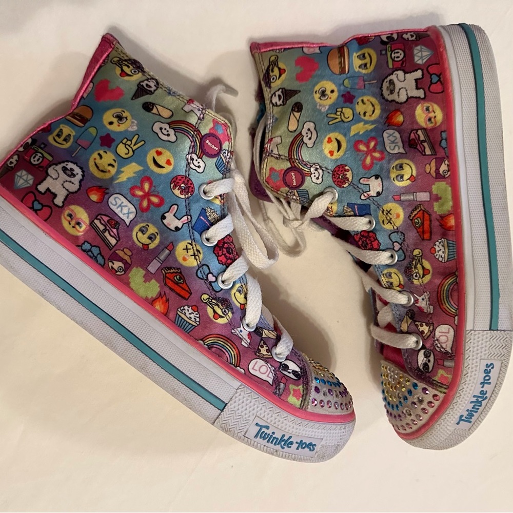 Skechers Emoji Twinkle Toes High top Casual Sneakers Girls Size 4 Pink/Blue - Picture 2 of 6